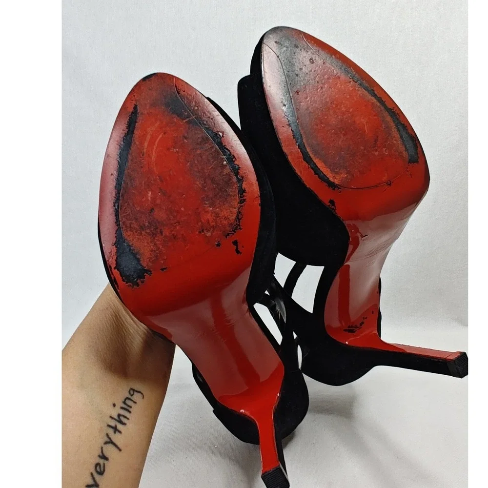 Zara Platform‎ Heels EU 40 Black Gold Snake Chain Strappy Peep Toe Red Sole